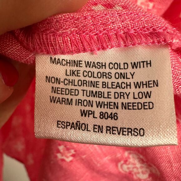 Charter Club Shirt Womens XXL Pink Geometric Button Up Roll Tab Linen Beachy - Picture 4 of 5